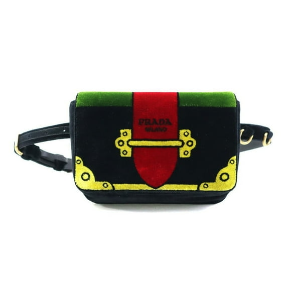 Pre-Owned PRADA shoulder bag belt velvet black multicolor gold women's e60571a (Good)