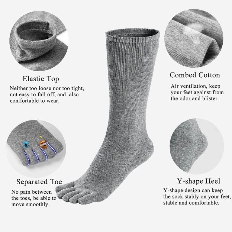 AMITOFO Men's Five-Toe Crew Socks, 5-Pairs photo 7