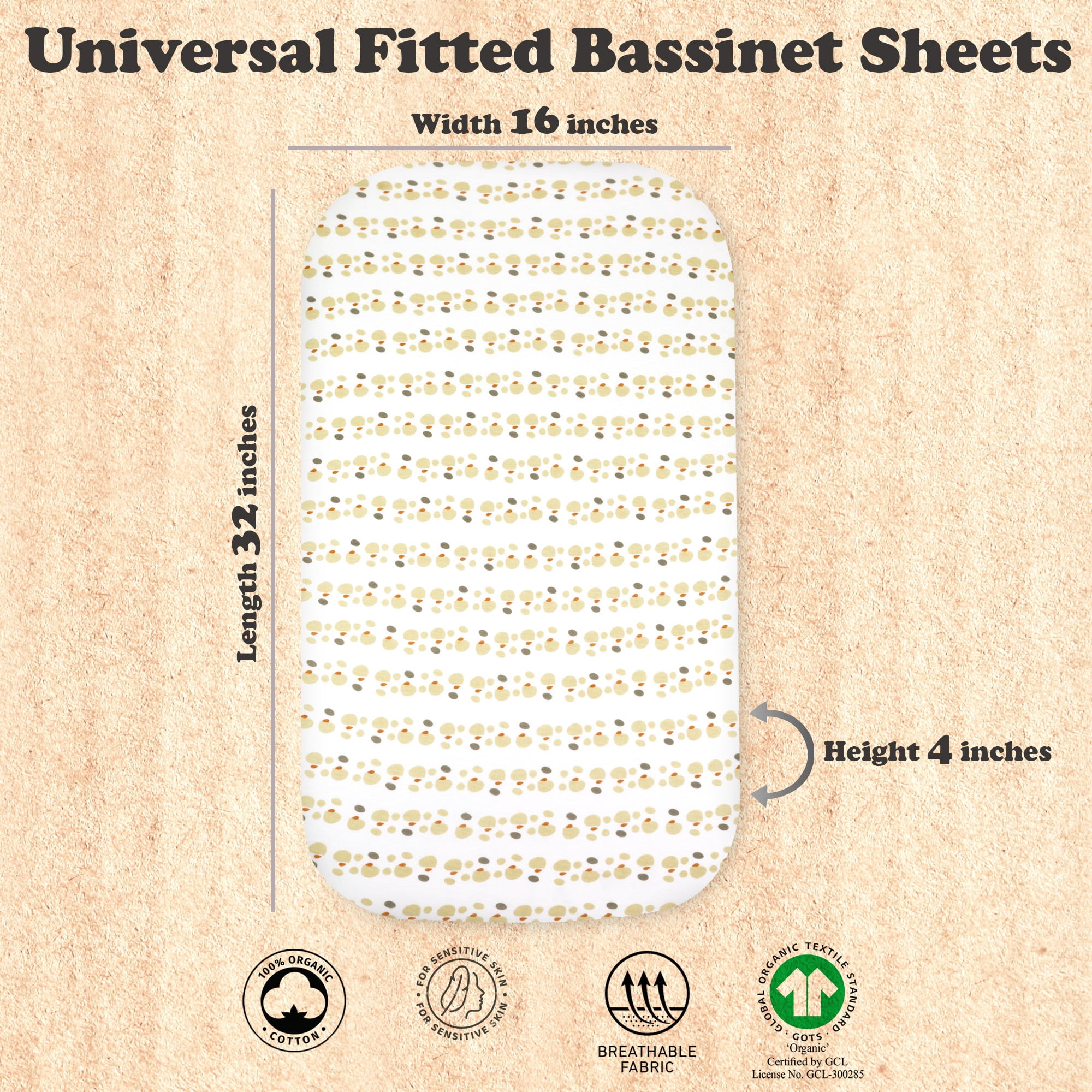 Bublo Baby 3-Pack Organic Cotton Bassinet Fitted Sheets, 32x16x4 – Fits Halo, Snoo, Graco, Dream On Me, Delta – Soft, Breathable Sheets for Oval, Hourglass & Rectangular Bassinet Pads
