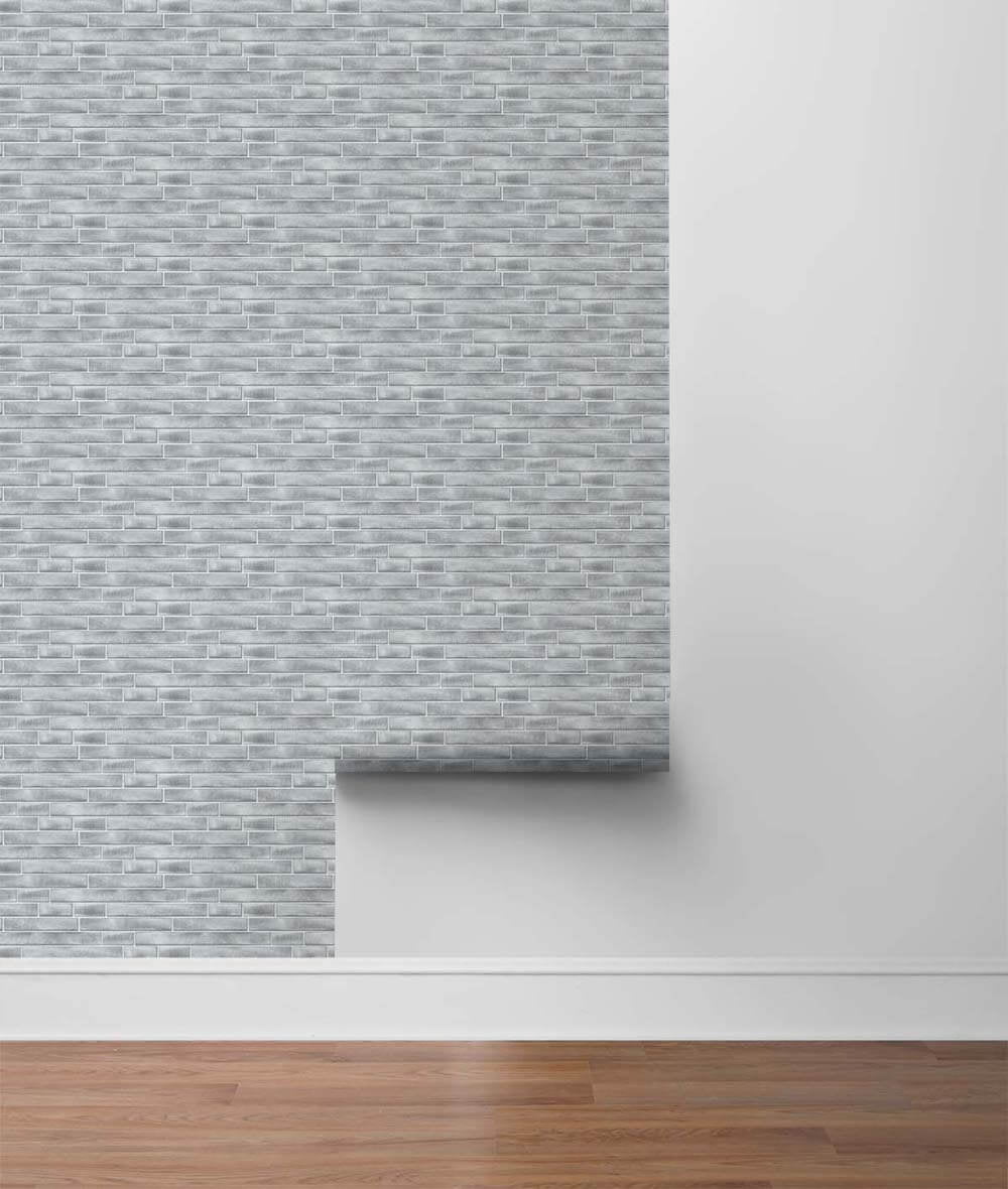 NextWall Brushed Metal Tile Peel and Stick Wallpaper