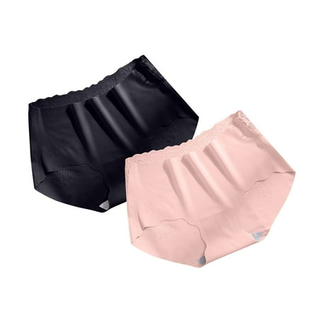 OSFVNOXV 2-Pack Women s Brief Cooling Ice Silk Seamless Underwear Mid Rise Lace Trim Breathable Lightweight Panties  No Show & Everyday Comfort