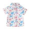 thumbnail image 1 of Gibobby Blusas Casual Camiseta para niños pequeños con estampado de dibujos animados, botón de manga corta, estampado de coche de dinosaurio de dibujos animados, camisetas par(Rosa, 12-18 Meses), 1 of 5