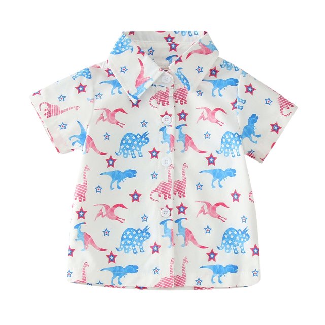 Gibobby Blusas Casual Camiseta para niños pequeños con estampado de dibujos animados, botón de manga corta, estampado de coche de dinosaurio de dibujos animados, camisetas par(Rosa, 12-18 Meses)