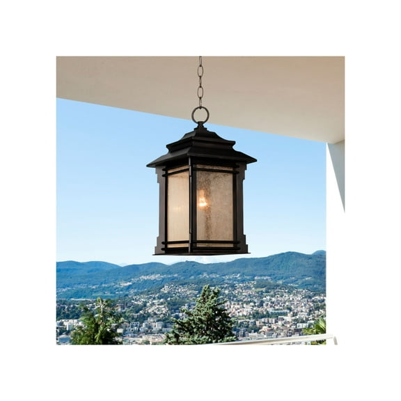 Franklin Iron Works Hickory Point Rustic Outdoor Hanging Light Walnut Bronze 19 1/4" Frosted Cream Glass Damp Rated for Post Exterior Barn Deck House