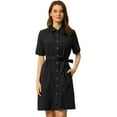 thumbnail image 1 of INSPIRE CHIC Robe Safari à Manches Courtes pour Femme avec Ceinture et Boutons Noir TG, 1 of 5