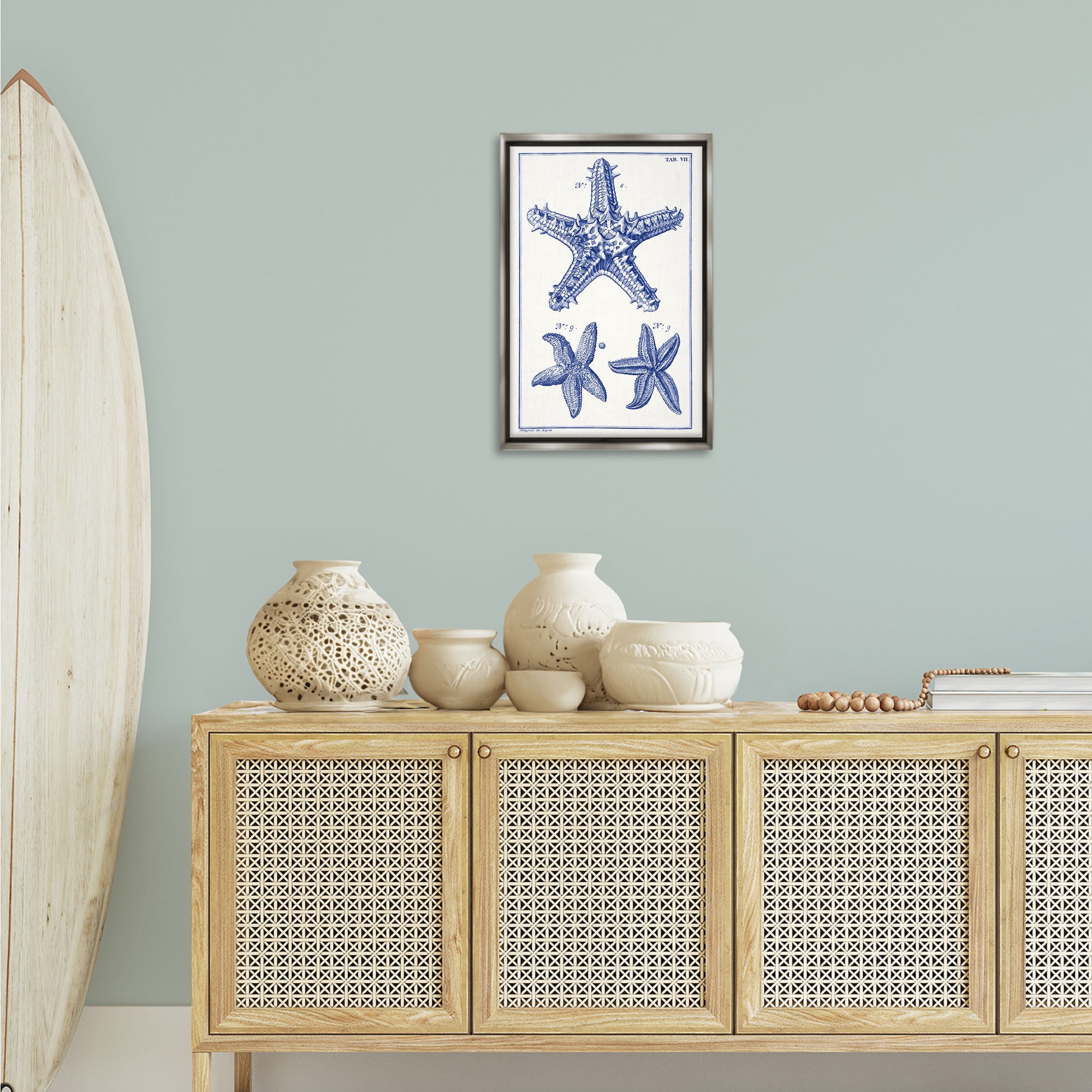 Stupell Industries Blue Starfish Diagrams Animals & Insects Painting Gray Floater Framed Canvas Art Print Wall Art, 17 x 25