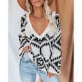 thumbnail image 4 of Loose Knit Pullover, Thick V Neck Color Contrast Pattern Acrylic Polyester Women Fleece Sweater Casual For Home ANGGREK  JI1711, 4 of 6