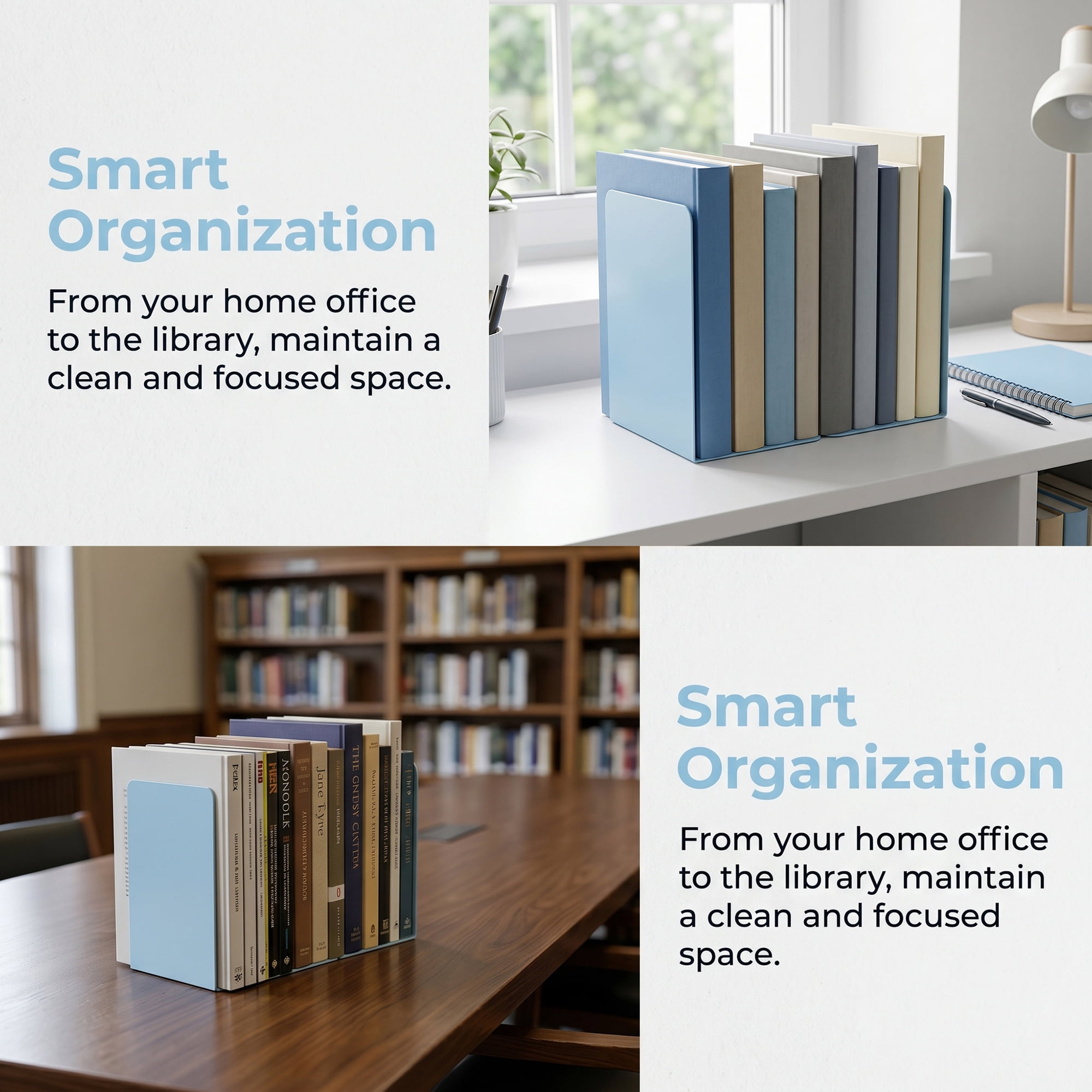Unique Bargains Expandable L-Shaped Bookends with Compartments Home 2 Pcs Qingshan Blue 5.2"L x 4.1"W x 7.7"H