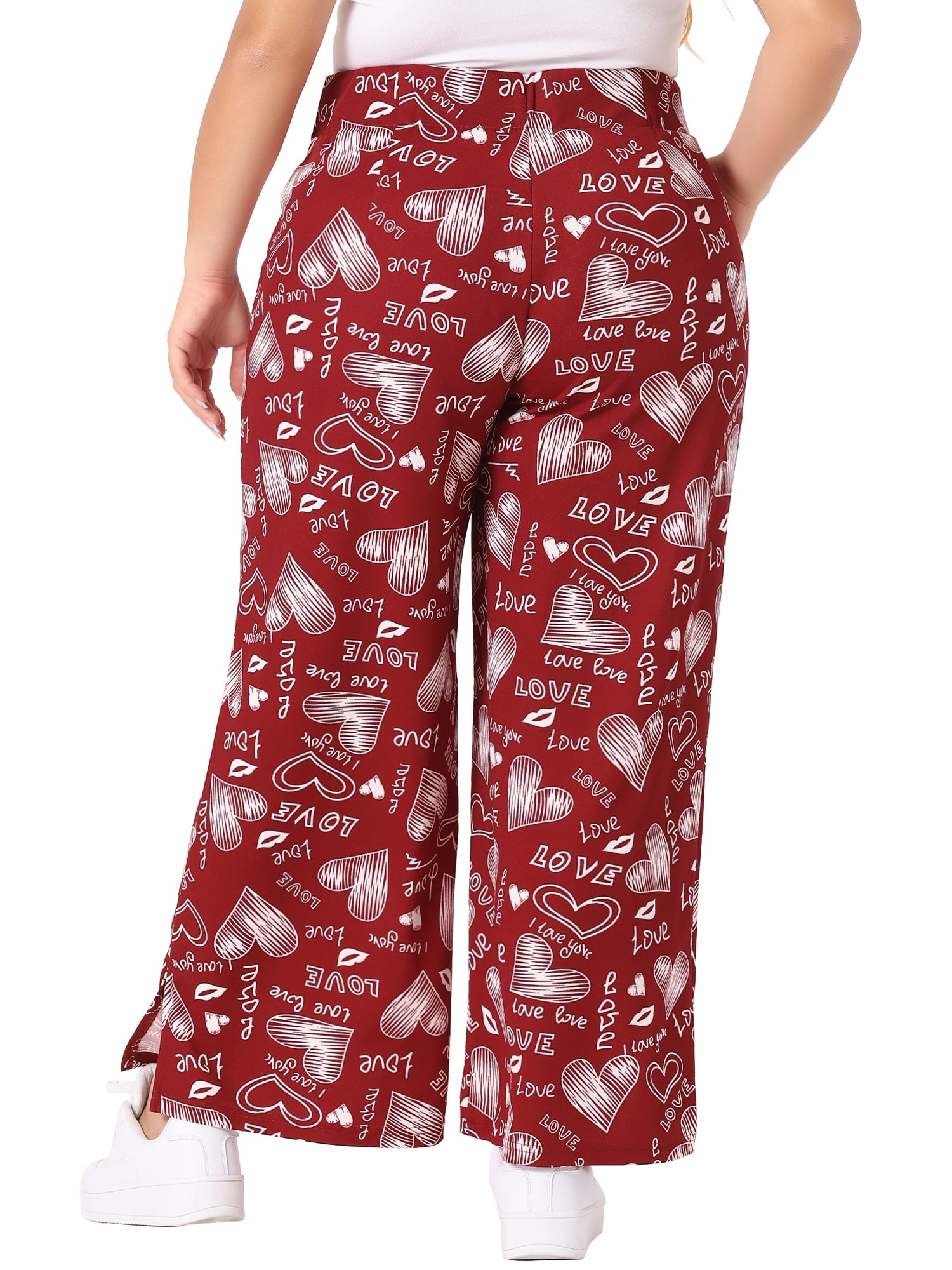 DARING DIVA Women's Plus Palazzo Pants High Waist Polka Dots Wide Leg 3X Red