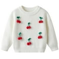 thumbnail image 2 of AHTJRT Sweater for Girls Boys Cable Knit Crewneck Pullover Tops Fall Winter Fashion Warm Long Sleeve Tops Wtih Cherry Embroidery White 7-8 Years, 2 of 7