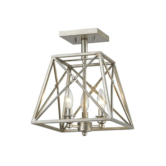 Z-Lite Tressle 3 Light Semi Flush in Antique Silver