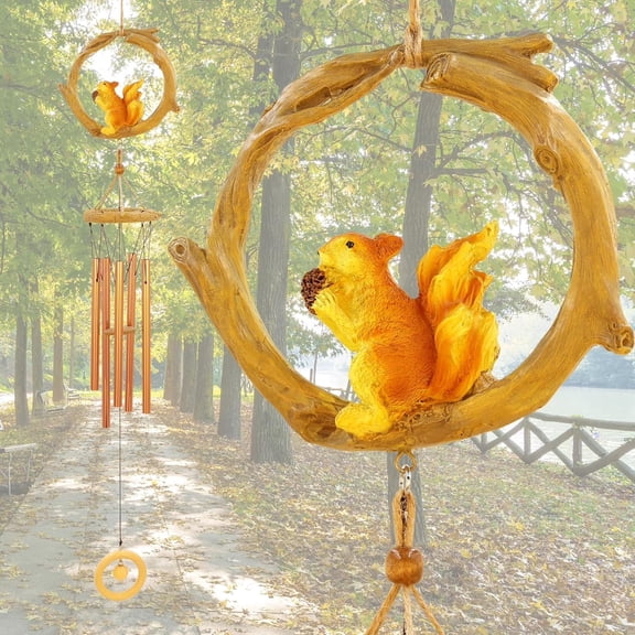 Squirrel Solar Wind Chimes for Outside, Memorial Wind Chimes for Mom Women Grandma, Squirrel Solar Lantern Windchimes Outdoors for Garden Decor
