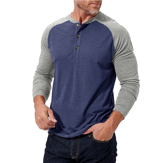Blusas y camisas de manga larga con cuello redondo para hombre, blusa informal de poliéster con bloques de color y manga larga con cuello redondo.