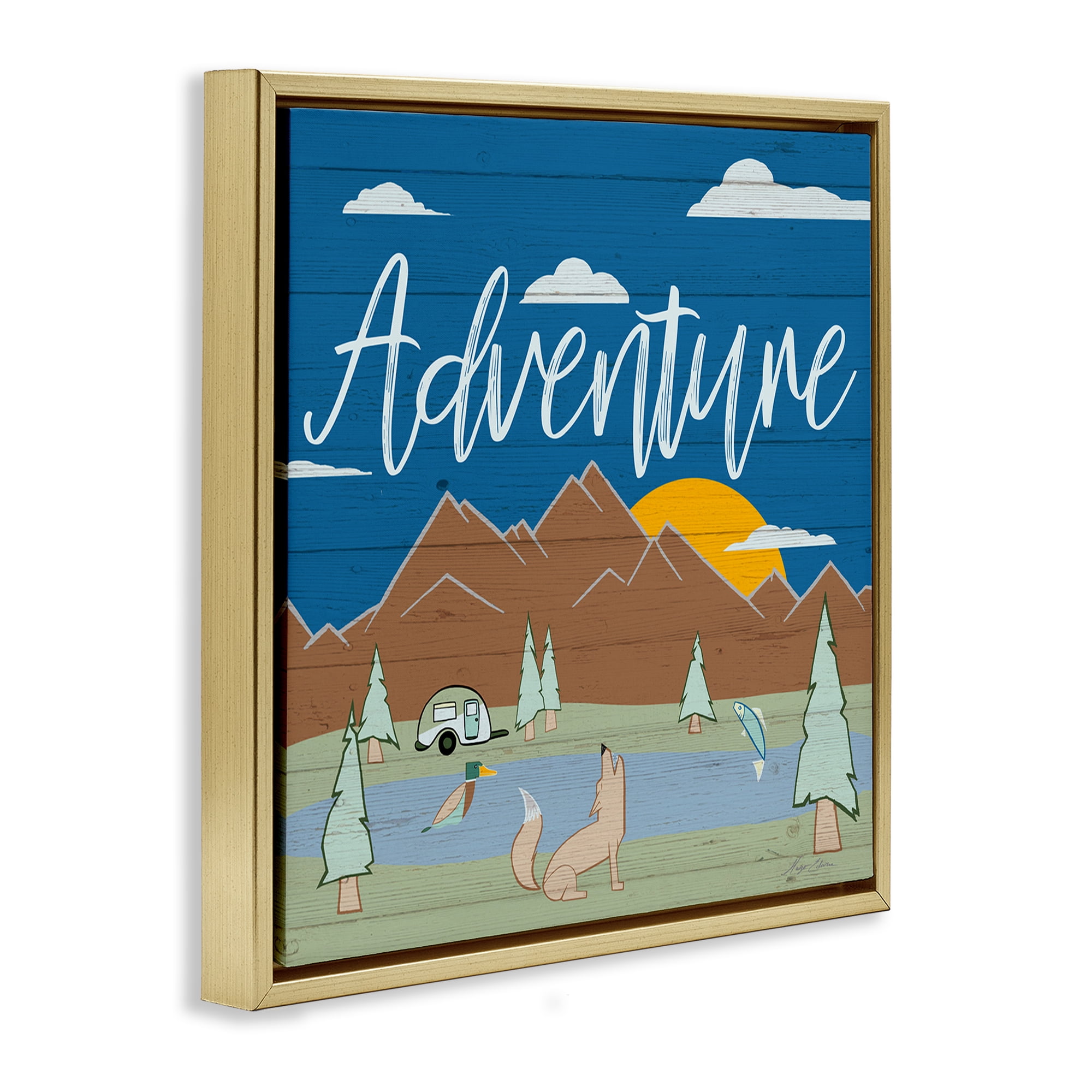 Stupell Industries Rustic Adventure Landscape Landscape & Nature Painting Gold Floater Framed Canvas Art Print Wall Art, 25 x 25