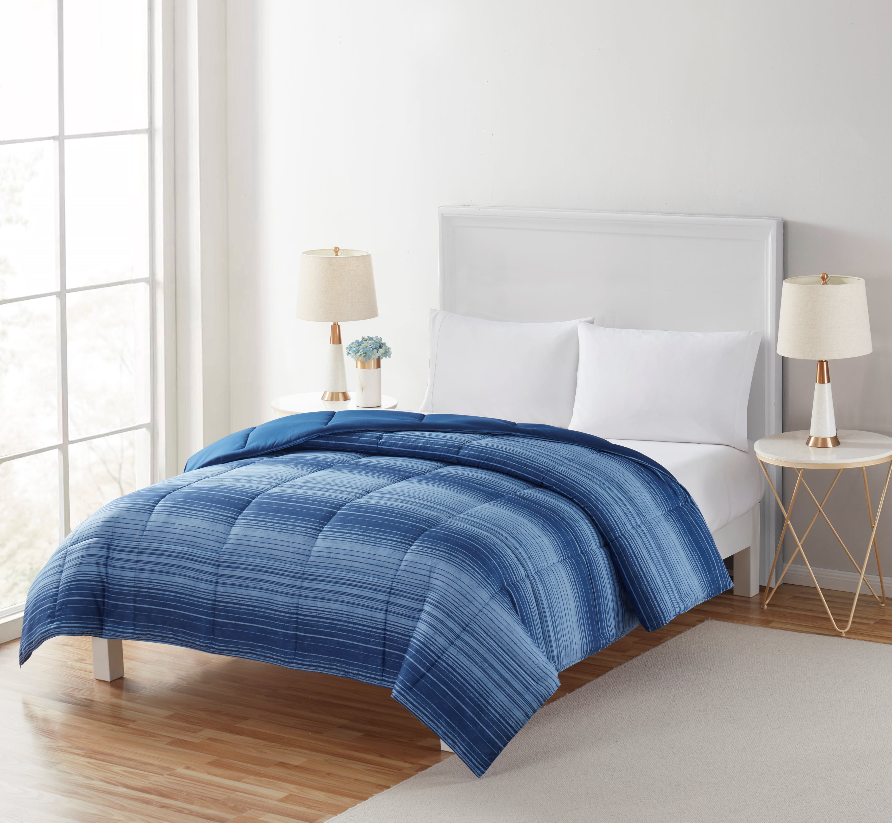 Serta Down Alternative Comforter Sketch Lines Blue, Twin/Twin XL
