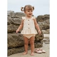 thumbnail image 5 of BemeyourBBs Newborn Baby Girls Summer Clothes Cute Infant Baby Girl 2 Piece Outfits Adorable Solid Color Flying Short Sleeve Button Down Ruffle Tank Tops and Shorts Set, 5 of 9