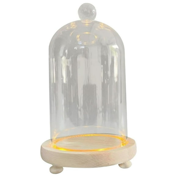 Clear Glass Cloche Dome Transparent DIY Glass Dome with Wooden Base Centerpieces ball