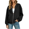 thumbnail image 2 of Chiccall Women's Full Zip Bomber Sweatshirt Jacket Thumb Hole Cuffs Oversized Long Sleeve V Neck Loose Casual Coat with Side Pockets, 2 of 6