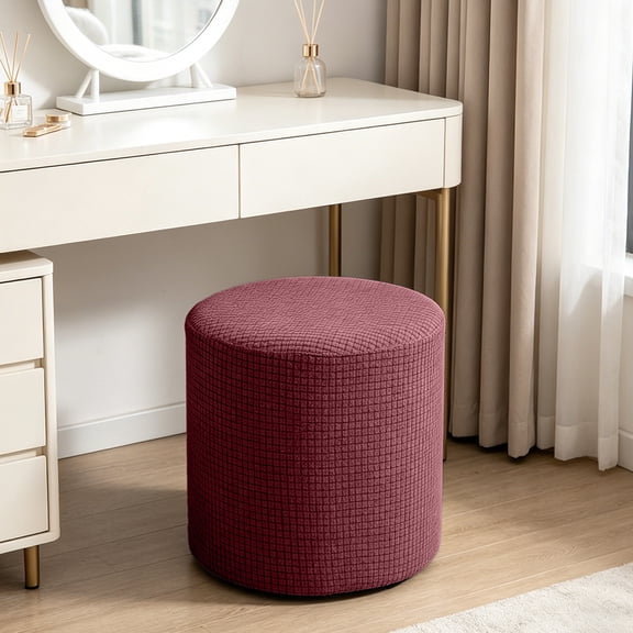 Njoeus Stretch Round Vanity Stool Cover,Soft Waterproof Ottoman Slipcover for Bedroom Living Room,Brings Washable Protection and Secure Fit,for Daily Home Use