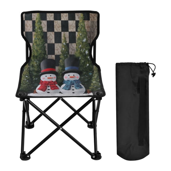 600D Oxford Camping Chair Portable Foldable Chair Supports 220 lbs for Picnic, Fishing, Backpacking Two Snowmen Pattern