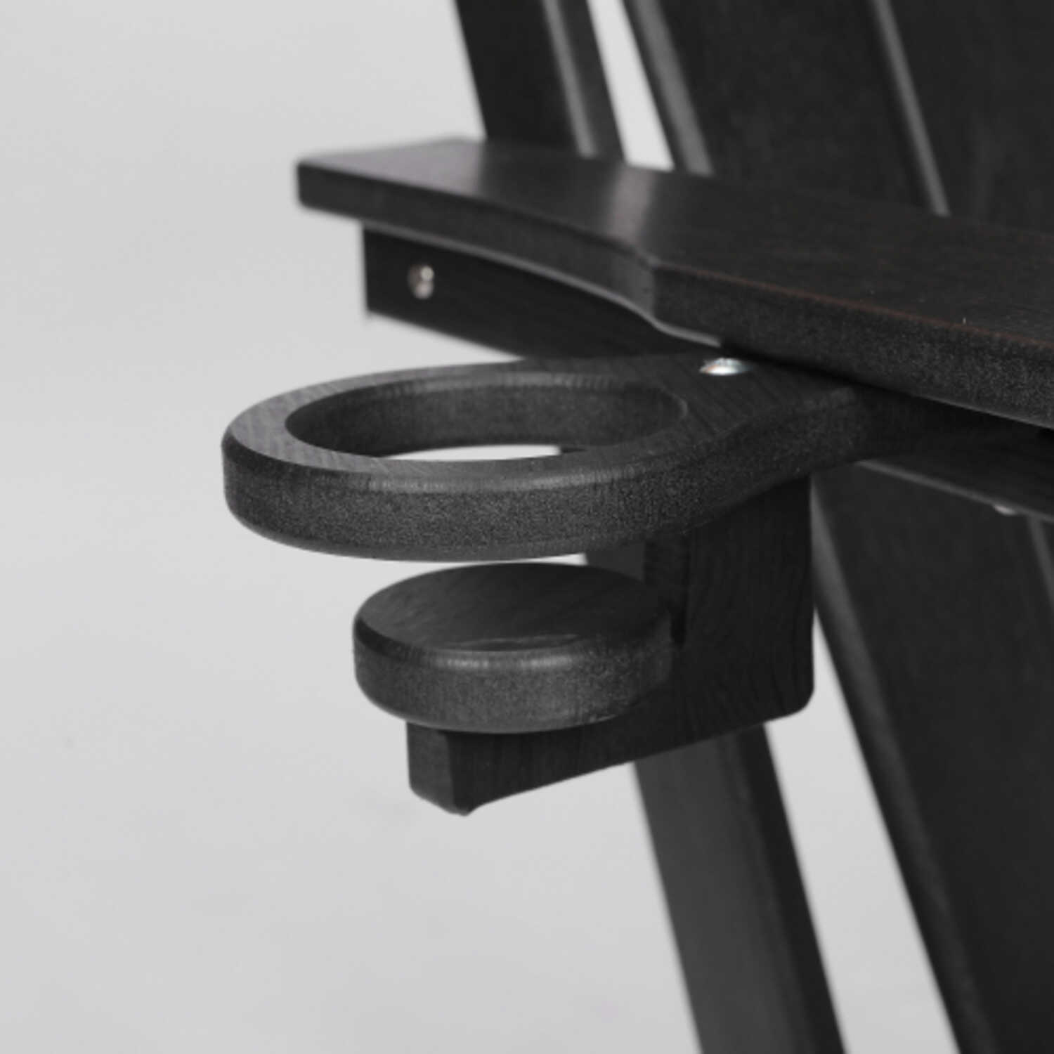 Black HDPE Folding Adirondack Chair with Wood Texture Composite Material and Built in Dual Cup Holders