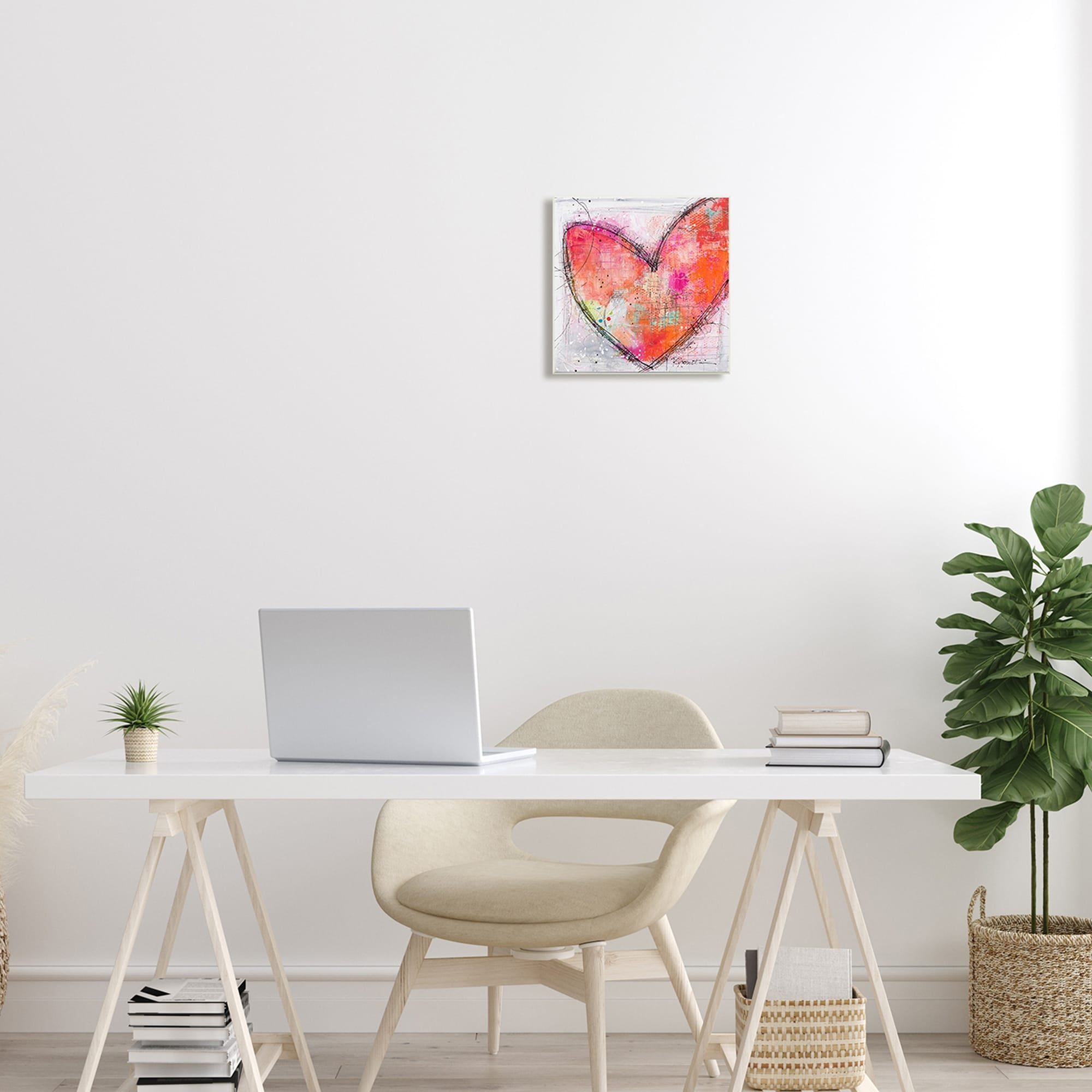 Stupell Industries Red Paint Splatter Heart Black Hatching Design Wood Wall Art, 12 x 12, Design by Ruth Fromstein