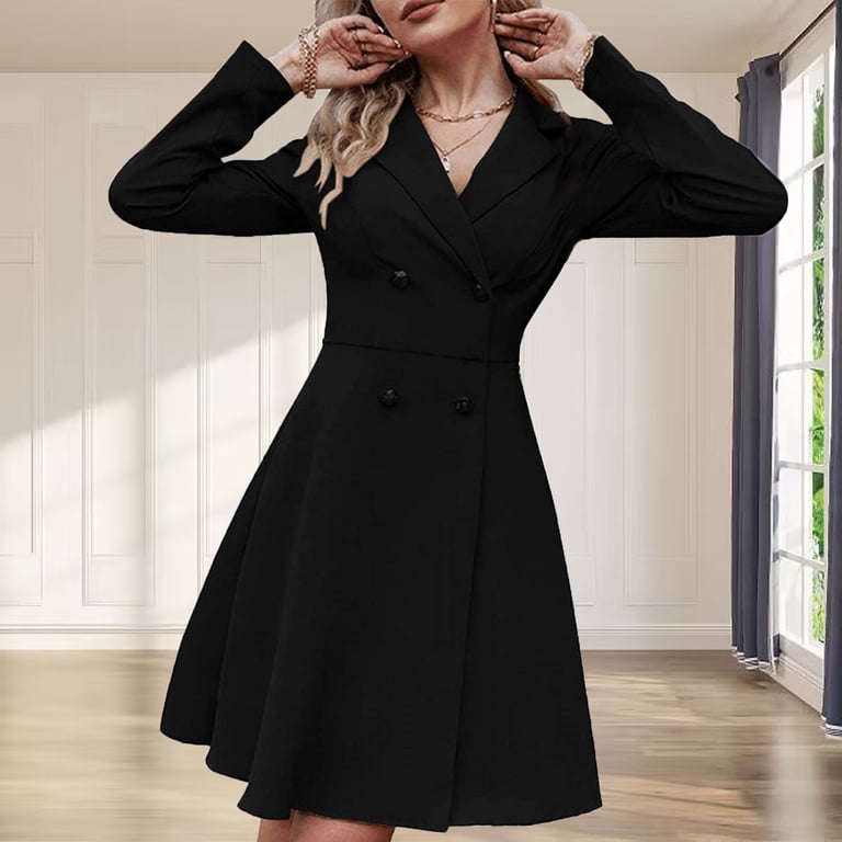 slim fit dress slacks White Blazer Dress Work Semi Formal Midi Dress – Loveiss main image 1