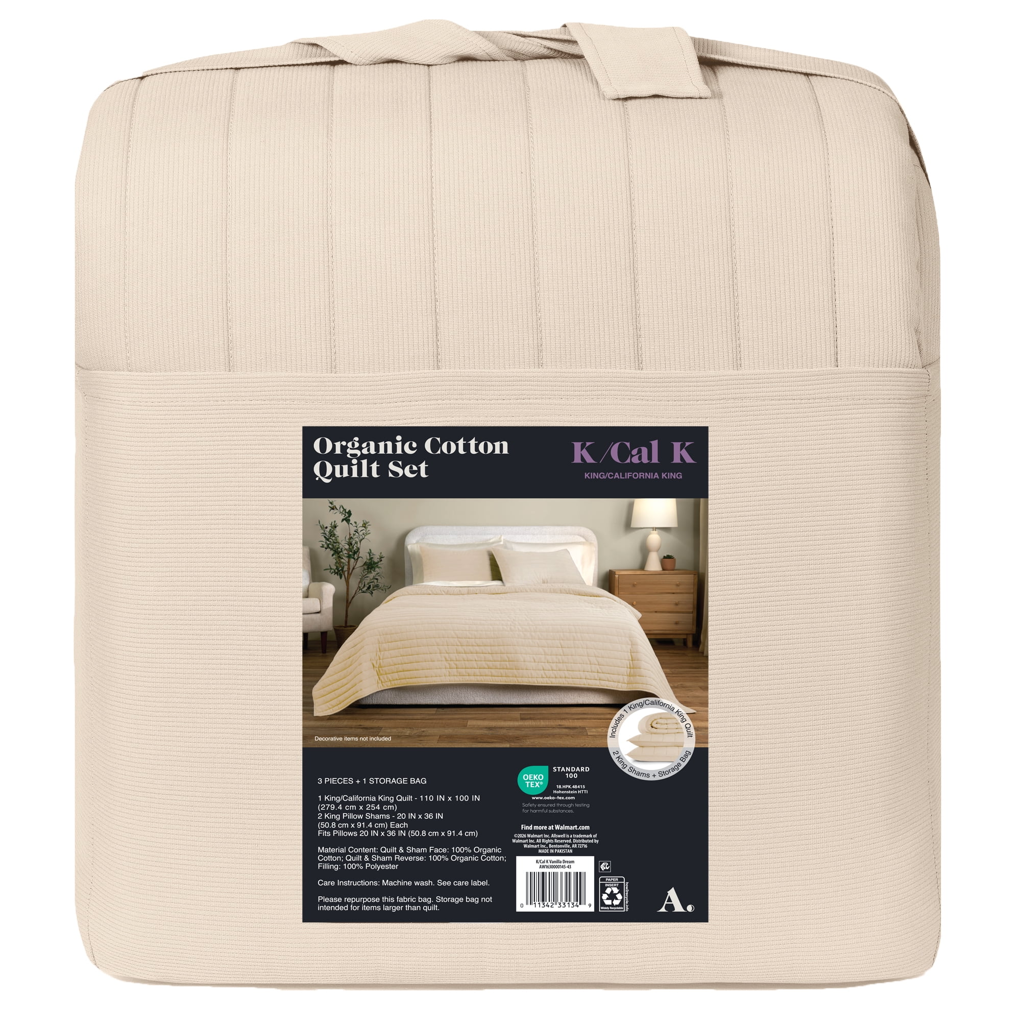 Allswell Organic Cotton 3-Piece Quilt Set, Vanilla Dream, King/California King