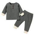 thumbnail image 1 of Hiiyo Boys Solid Ribbed Long Sleeve T-Shirt and Long Pants 2Pcs Outfits, 1 of 4