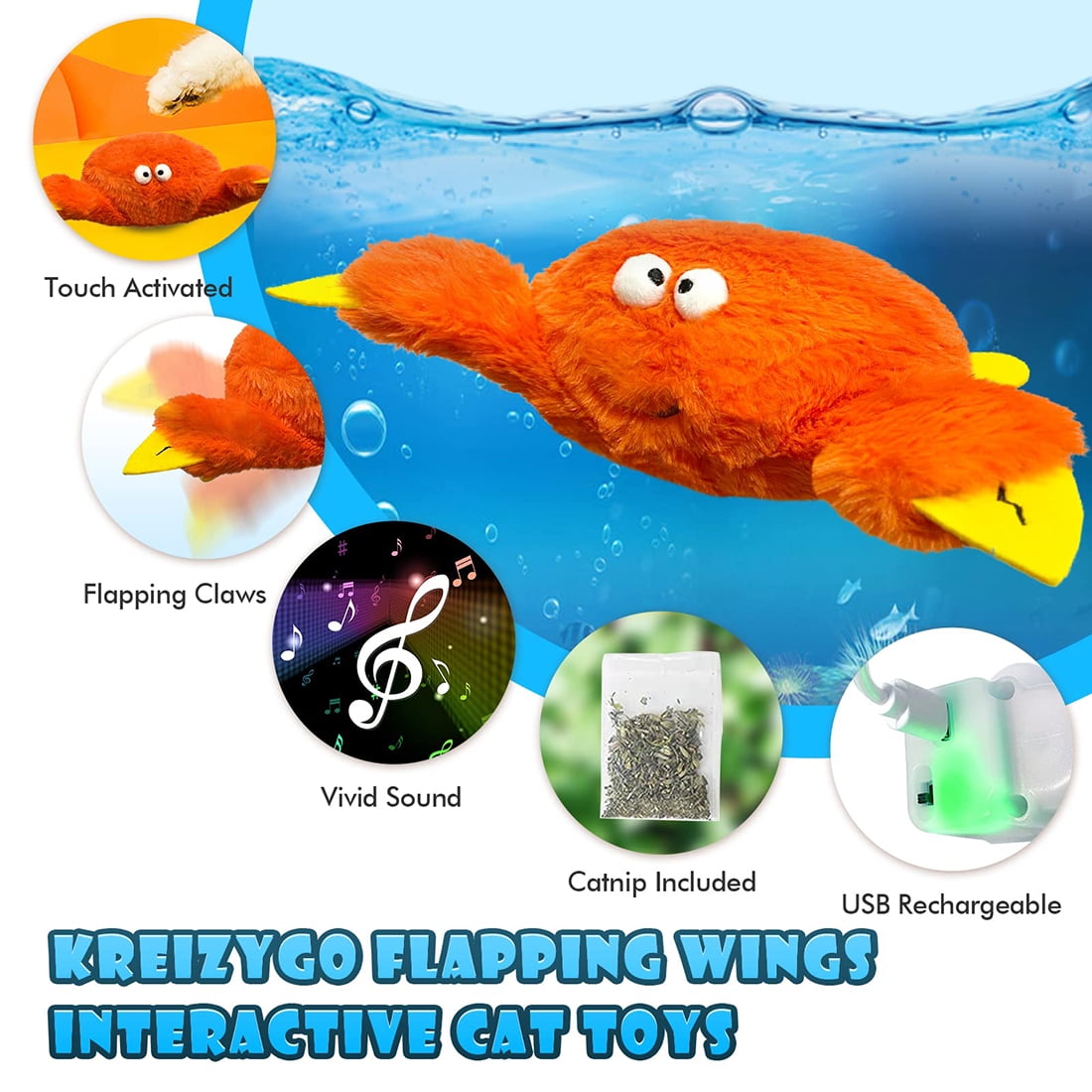 Kimee Interactive Cat Toy Rechargeable Automatic Chirping Penguin Flying  Bird Cat Toy Infused with Catnip in The Wings, Auto Beating Wings Cat Toys