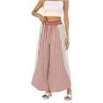 thumbnail image 7 of Sewkxo Womens Wide Leg Striped Boho Palazzo Pants with Lace Panel Summer Loose Elastic Waist Beach Vacation Lounge Pants,Deep Red M, 7 of 7