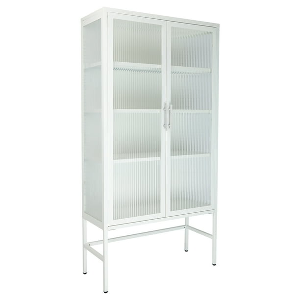 ERIMIKO Floor with 2 Glass Doors Display with Adjustable Shelf Recessed Back