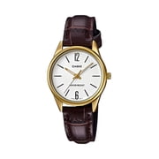 Casio Womens Gold Tone Analog Watch White Dial and Brown Leather Strap -