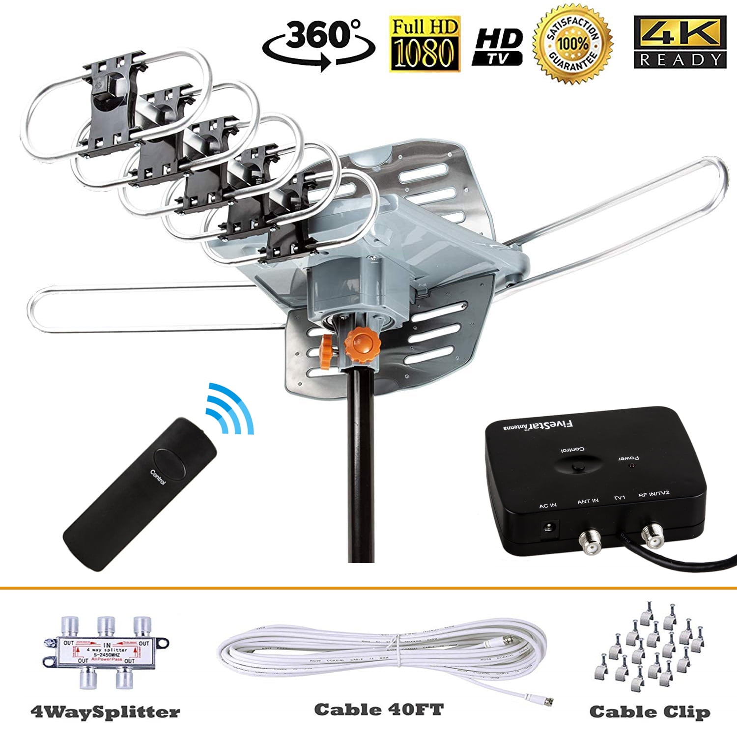 2 Way Splitter CeKay Outdoor Digital HD TV Antenna with High Gain and Low Noise Amplifier for UHF/VHF Easy Installation 60FT RG6 Coaxial Cable Long Range Upgraded Version