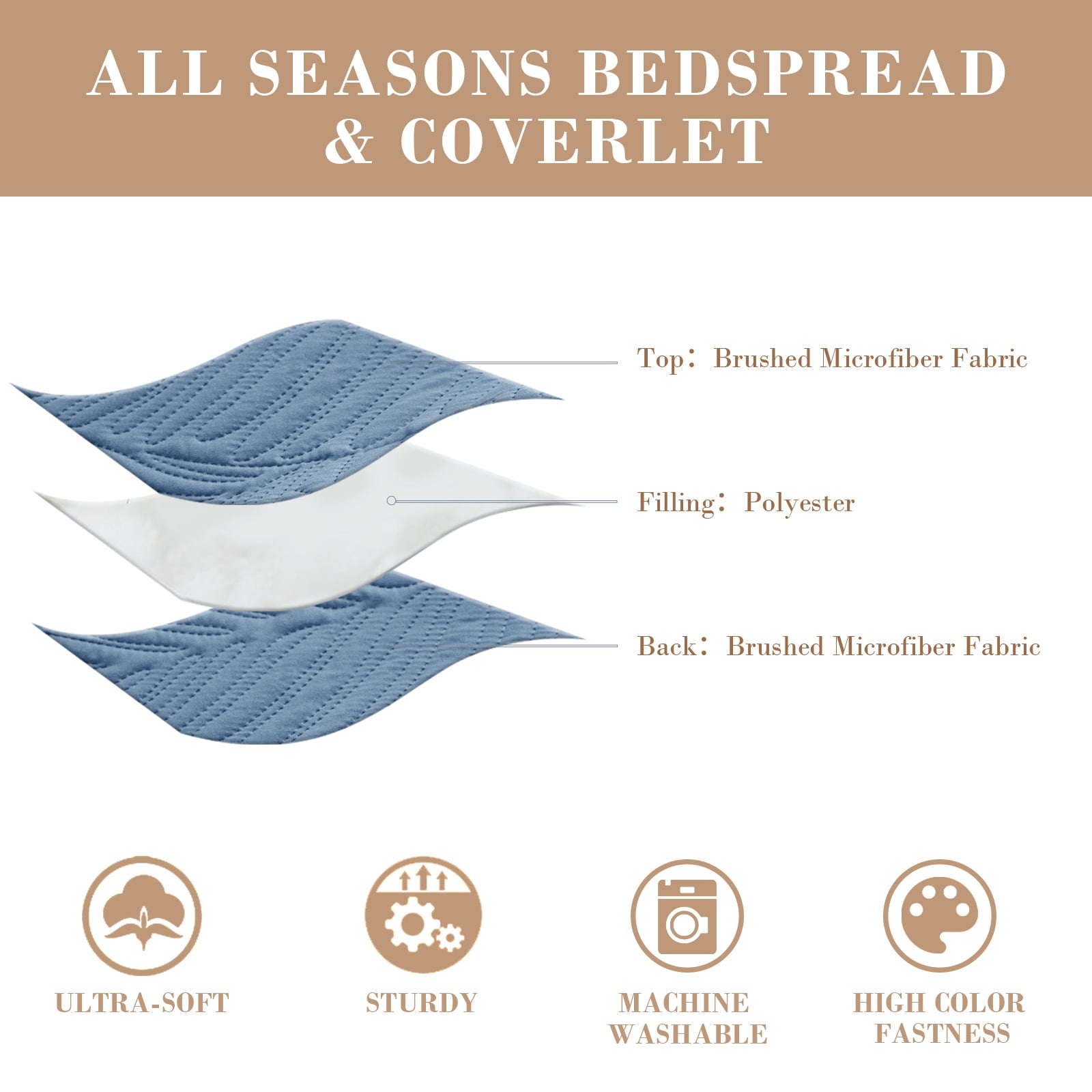 Exclusivo Mezcla Ultrasonic King Size Quilt Set Bluish Grey, 3 Pieces Lightweight Bedspread Leaf Pattern Bed Cover Soft Microfiber Coverlet Bedding Set for All Seasons