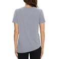 thumbnail image 7 of Women's Short Sleeve Workout Shirts Crewneck Yoga Running Tops Side Split High Low Hem Gym Tees Sportswear (M, Gray), 7 of 7
