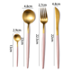 thumbnail image 2 of 4pcs304 Juego de cuchara, tenedor y cuchillo de acero inoxidable, juego de 4 piezas de oro rosa (cuchillo, tenedor, cuchara + cuchara de café) Vhermosa CPB-DE-WX334-2, 2 of 5