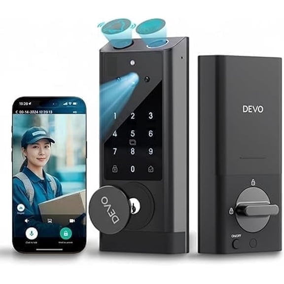 Video Smart Lock with Camera, 6-in-1 Fingerprint Keyless Entry Door Lock for Front Door, App Remote, Auto Locks, Wi-Fi Smart Deadbolt Lock, Easy Install, Black