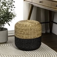 thumbnail image 3 of Aimee 15.7" Modern Minimalist Two-Tone Hand-Woven Hyacinth Stool/Ottoman, Natural/Black, 3 of 7