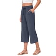 thumbnail image 2 of Fantaslook Women Capri Pants Wide Leg High Waisted Drawstring Capris Summer Casual Linen Cropped Pants with Pockets, 2 of 8