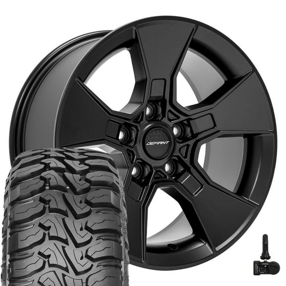 DEFIANT Wheels DF02 17 Inch Rims and Tires Fit 5x127 17x8.5 Satin Black - ROADIAN MTX 33x12.5-17 (Set of 4)