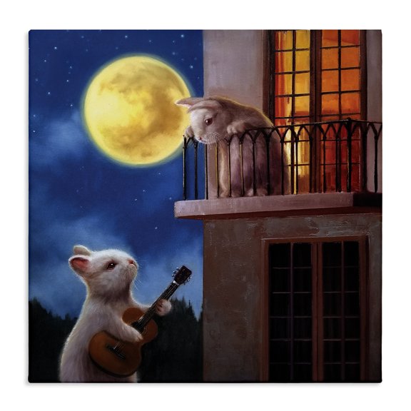 Stupell Industries Bohemian Rabbit Serenading Bunny on Balcony Night Sky Canvas Art, 17 x 17, by Lucia Heffernan