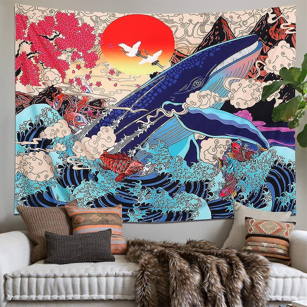 Japanese Ukiyo e Tapestry Wave Sea Koi Wall Tapestry Large Whale Animal Sunset Landscape Tapestry Wall Hanging Decoration whale Xl 175cm X 230cm Walmart