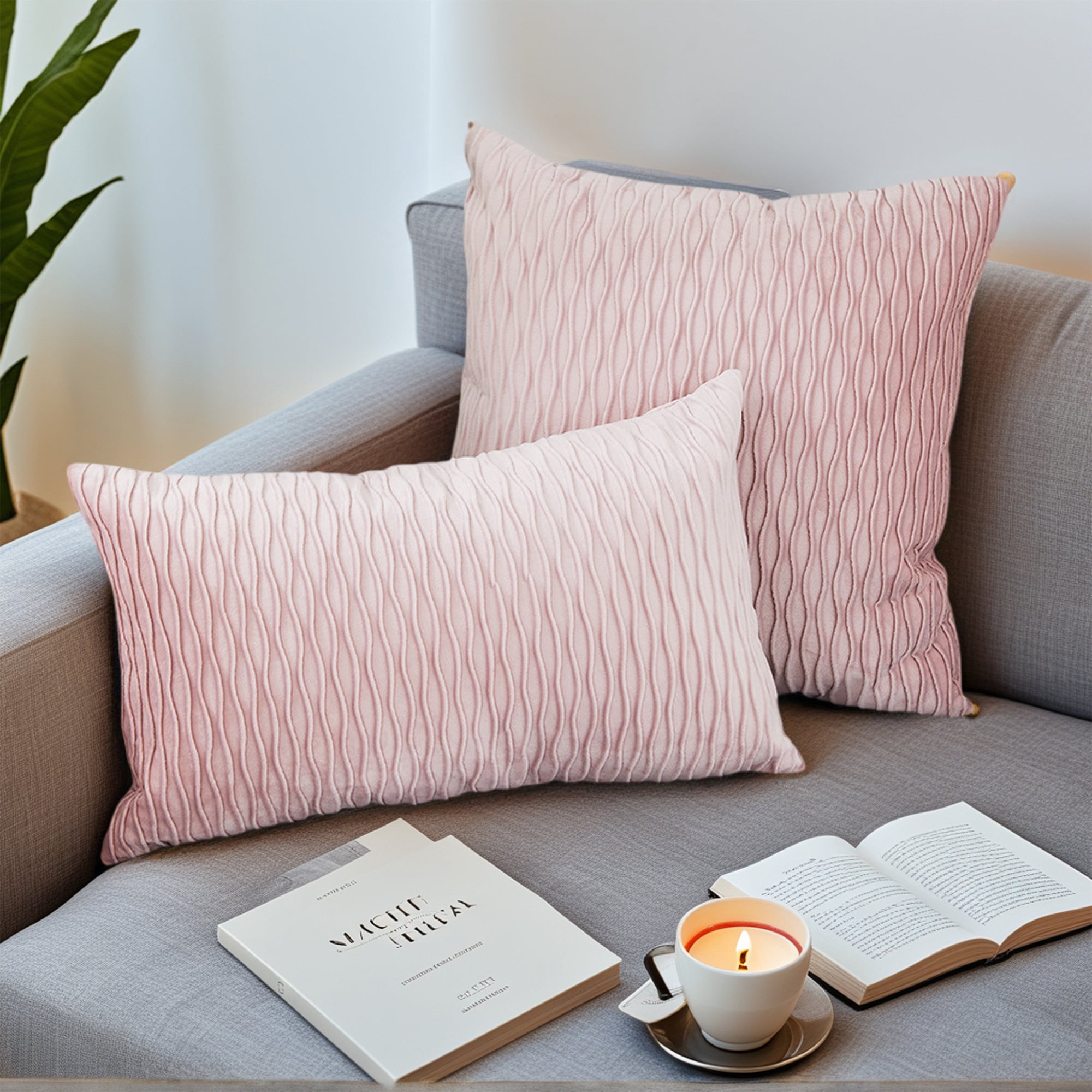 Unique Bargains Throw Pillow Covers Striped Velvet Rectangular Pink 18" x 18"