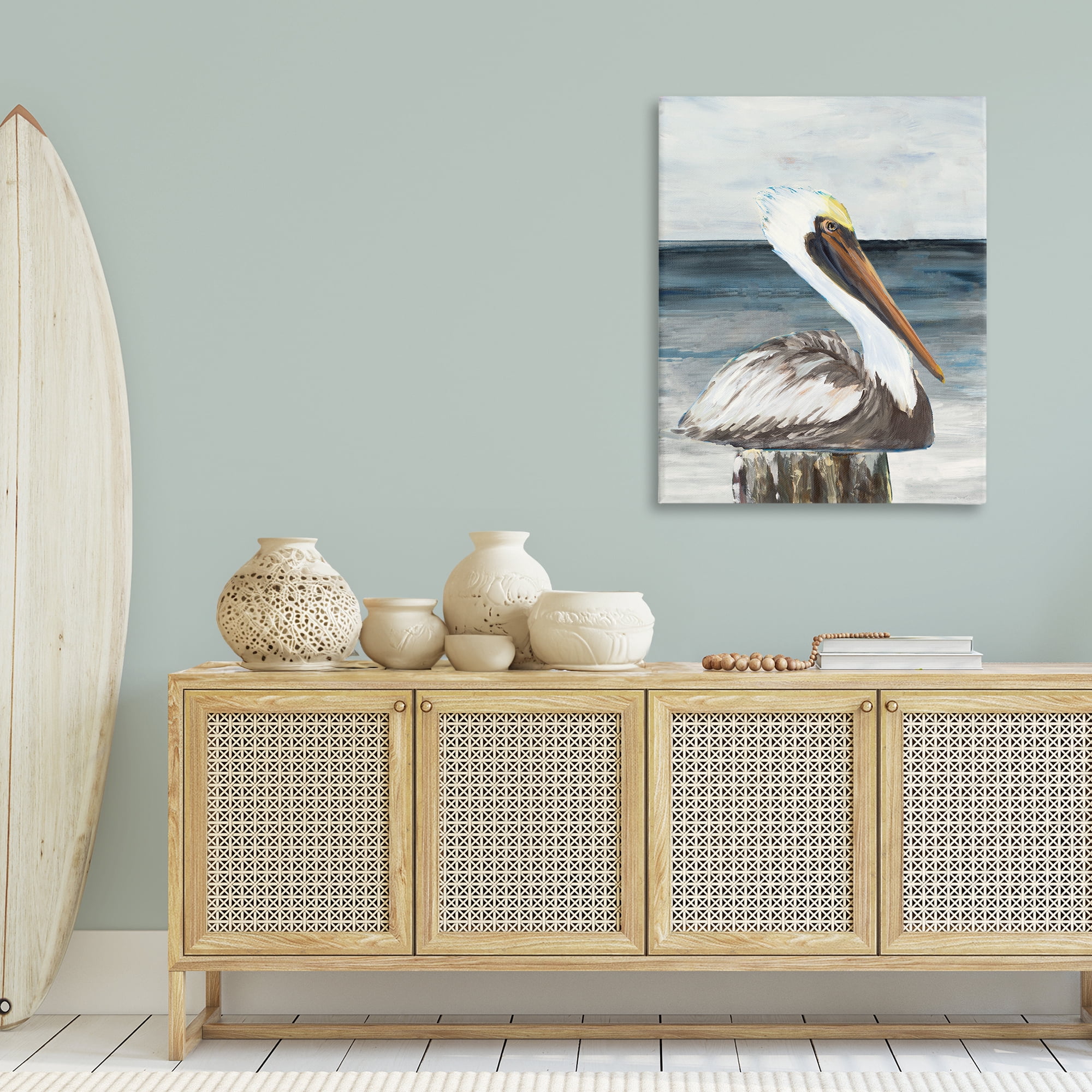 Stupell Industries Resting Beach Pelican Animals & Insects Painting Gallery Wrapped Canvas Art Print Wall Art, 30 x 40