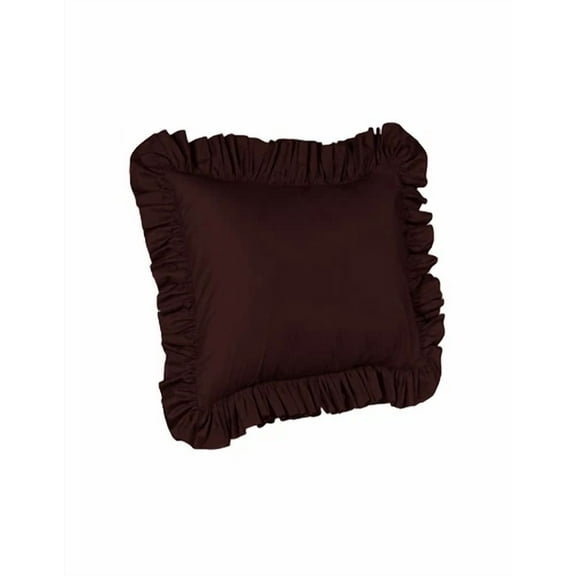 2 Piece Euro Ruffled Shams Solid Brown Cover Case Decorative Pillow 26" X 26"