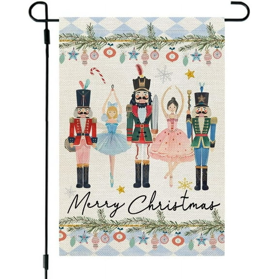 JANS.NO1 Merry Christmas Nutcrackers Garden Flag Double Sided Small Burlap Holiday Yard Decoration for Outside