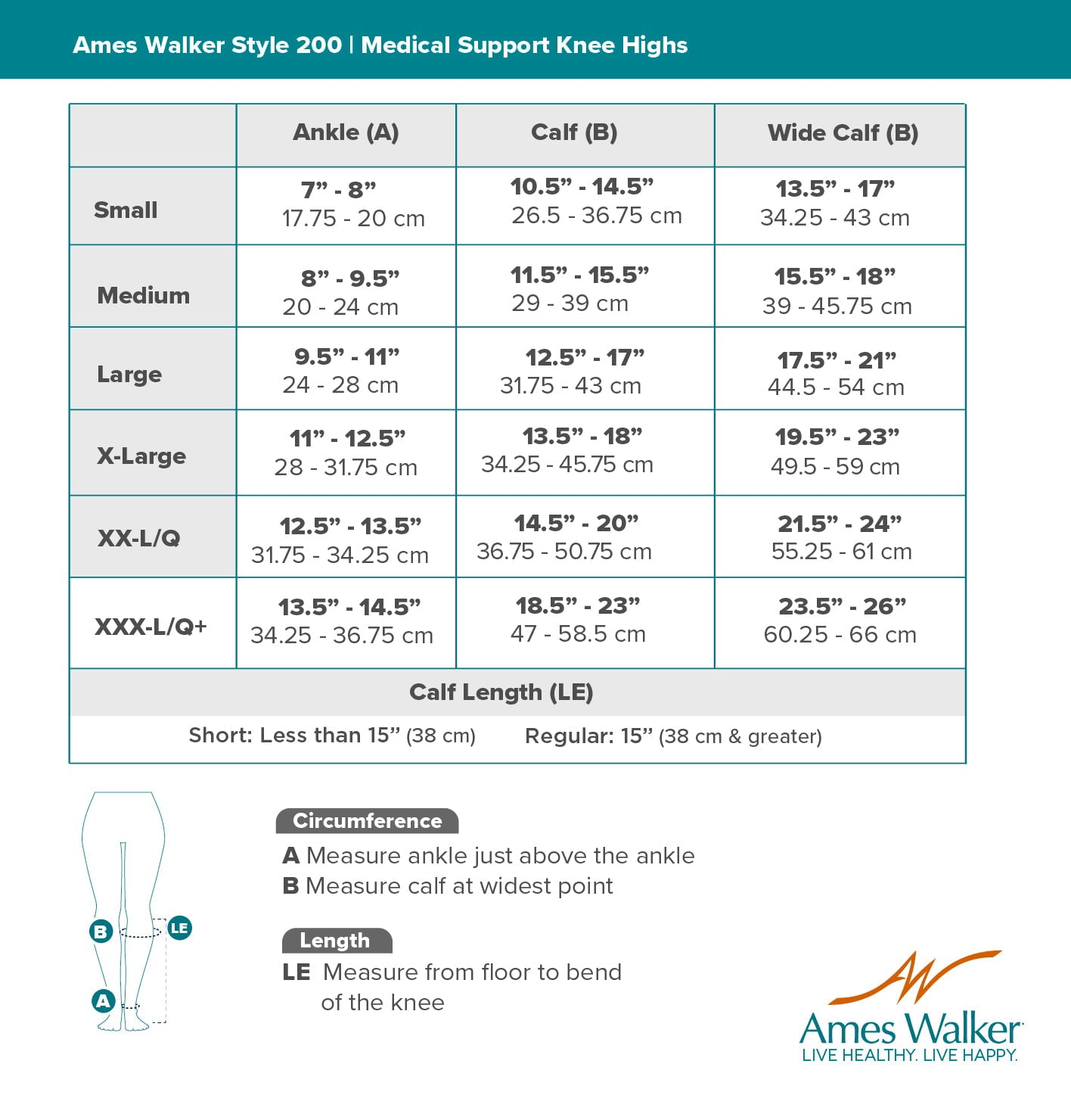 Ames Walker AW Style 200 Medical Support Closed Toe 20-30 mmHg Firm Compression Knee High Stockings X-Large Reg Wide Black