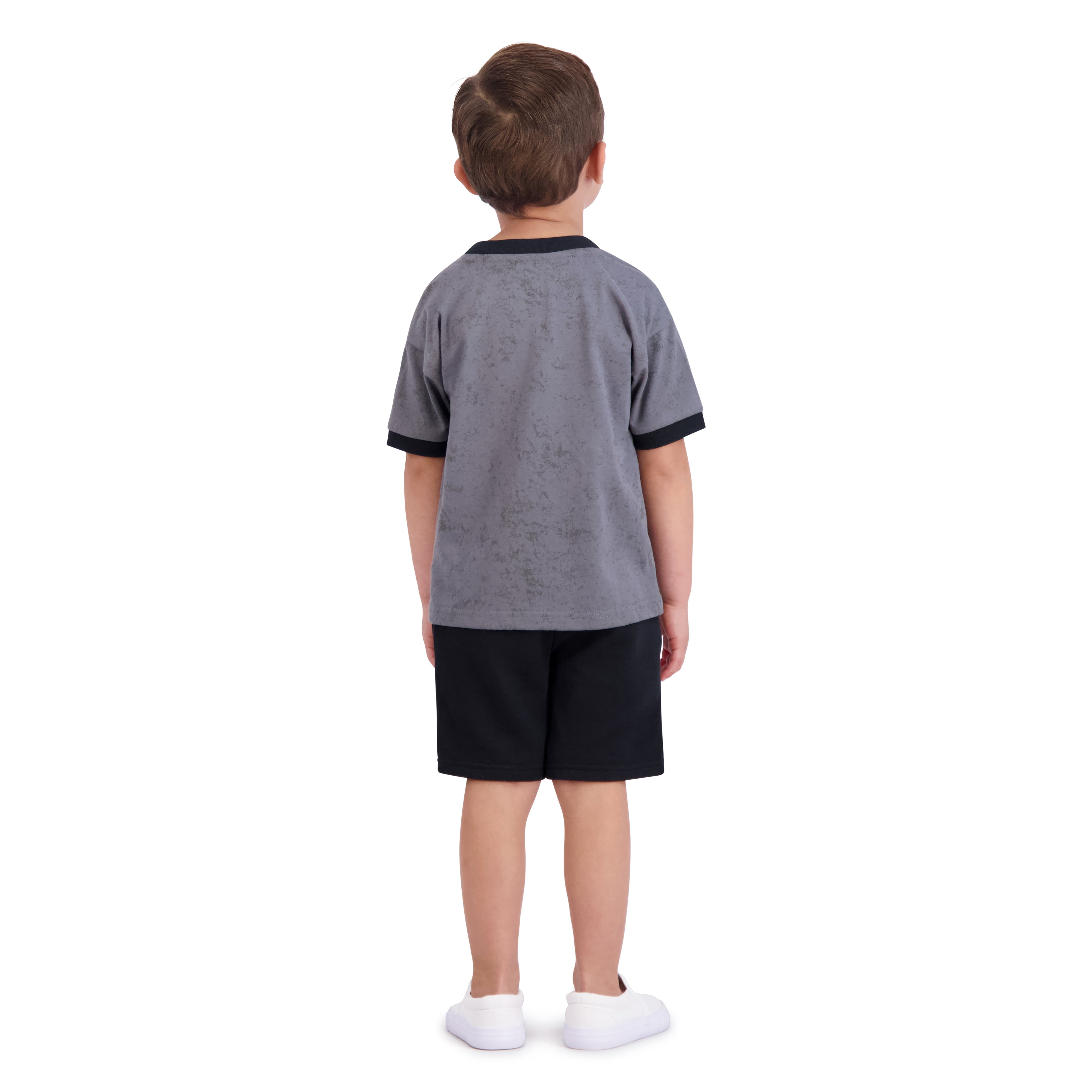 2-piece Kid Boy Animal Lion Print Short-sleeve Black Tee and Tie Dyed Shorts Set