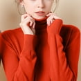thumbnail image 5 of Wyobmus Womens Knitted Sweater Solid Color Long Sleeve Knitwear Casual Turtleneck Slim Base Blouse Tops B-Orange, 5 of 5
